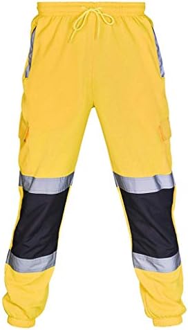 WENKOMG1 Мъжки Работни Карго Панталони Hi Vis, Отразяващи Защитни Широки Панталони, Облекло с Висока Видимост, Всекидневни Спортни