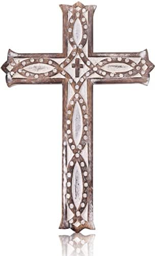 ЗЕМЕН ДОМ, с монтиран на стената Кръст С Разпятието Ръчна изработка, Винтидж Светци от католическите Кръстове, Плака с Цветна Дърворезба на