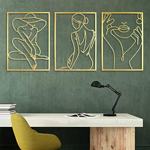 Holylove Metal Wall Art Комплект от 3 0,12По-Дебели Минималистичных Абстрактни Стенни Скулптури на Съвременната линия|Златен