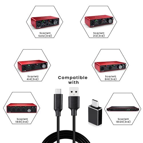 Кабел Type C-USB Съвместим с аудиоинтерфейсами USB Focusrite Scarlett Solo (3-то поколение), Scarlett 2i2 (3-то поколение), с USB