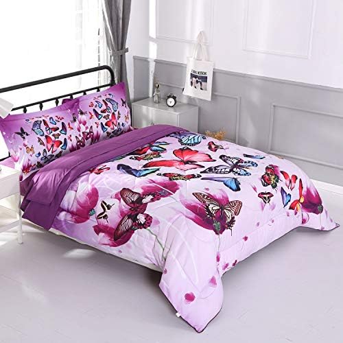 Комплект спално бельо Wowelife Butterfly Queen, Комплект Спално бельо от Премиум-клас с 3D пеперуда Лилаво-Розов Цвят, Комплект Спално