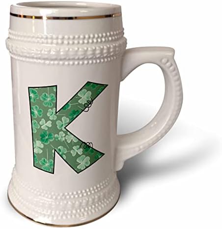 3dRose Симпатично Зелено Четырехлистный с форма на Детелина с надпис Cue Монограм Initial K - 22oz Stein Mug (stn-375825-1)