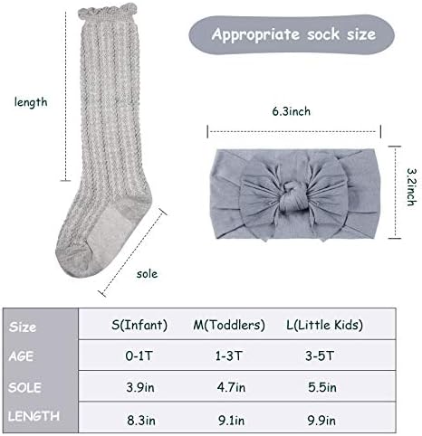 Geyoga/ 5 Двойки Трикотажни Чорапи до Коляното за Малки Момичета с 5 Бр. Превръзка на Главата с Лък за Новородени Унисекс, малки