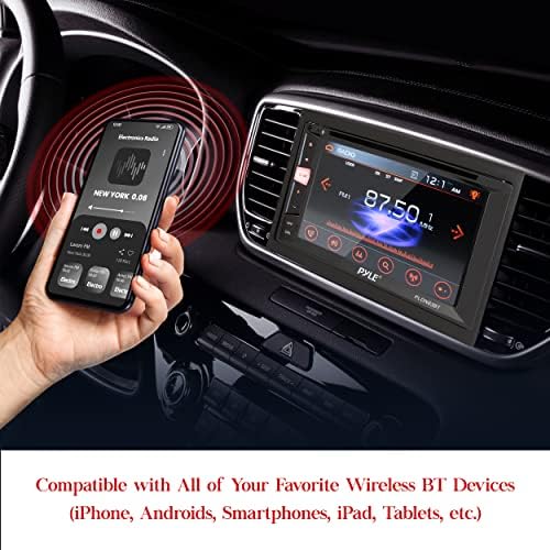 Авто стереоплеер Pyle с двоен Din DVD, вграден в автомобилния стереоприемник Bluetooth със сензорен екран с поддръжка на USB/SD карта, MP3, CD player, AM FM-радио, функция на волана, микр?