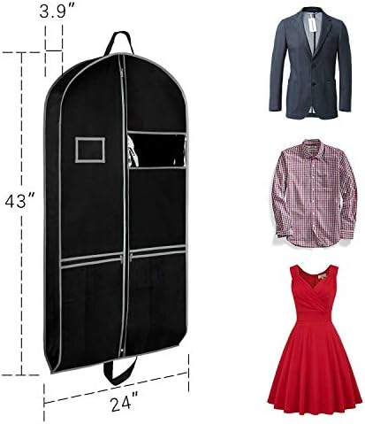 Zilink Чанта за дрехи, Чанти за костюми за Пътуване 43 с Сетчатыми джобове, Дишаща Калъф за Костюм за съхранение с Държач за карти от PVC, Черен
