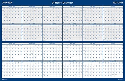 Къща Дулитла 2023-2024 2-Годишен Ламиниран Обратими Стенен календар, Хоризонтален / Вертикален, 24 x 37 инча, януари - декември