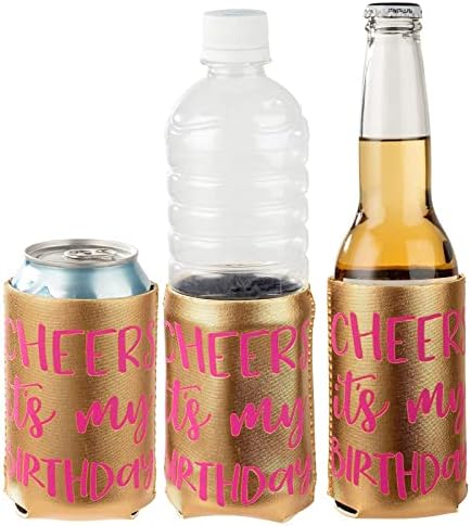 Ръкави-охладители от неопрен за рождения ден на обем 12 унции за напитки, бира, напитки (розово, 12 опаковки)