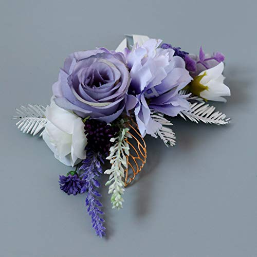 Гребен за коса Аби Home Flower - цветна гребен в стил бохо с плодове рози, сватбената корона ръчно изработени, сватбен цвете прическа (лавандула)