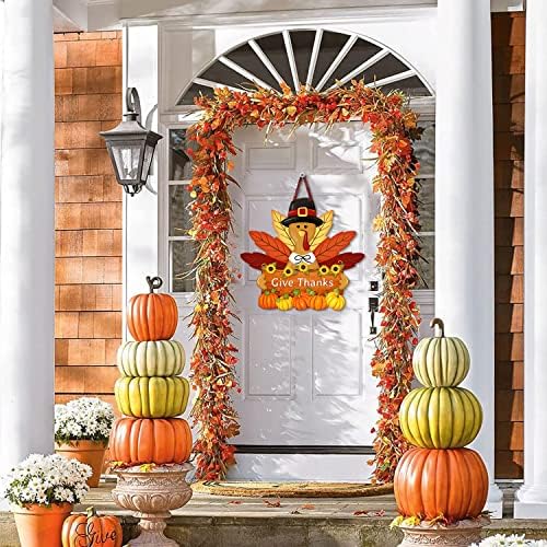 Декор Вратата, Табели с Пуйка за Деня на Благодарността, Дървен Венец за Закачалки на Входната врата, Табела с Надпис: Благодарете