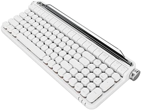 ASHATA Механична Клавиатура за Пишеща машина с Червен Ключ, 100 комбинации с RGB Подсветка, Ретро Детска Клавиатура Bluetooth Клавиатура за Windows, Android, iOS (Бяла)