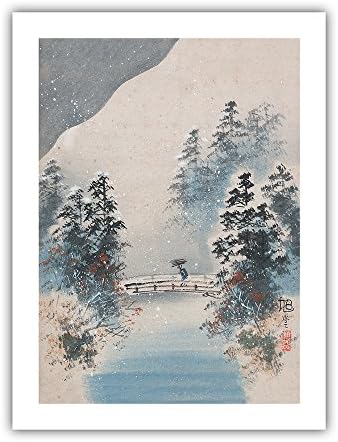 Сняг зимата - Ретро японски Принт върху дърво от Kyokudo на 1900-те години - Арт Принт върху оризова хартия премиум-клас