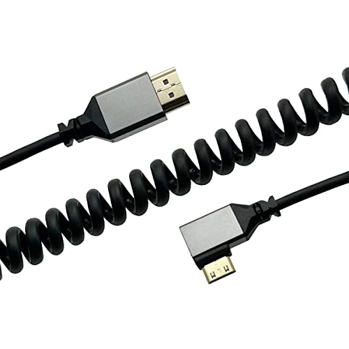 Кабел Seadream Mini HDMI-HDMI, Навити Ъглов кабел-адаптер Mini HDMI Male-HDMI Male Converter, поддръжка на 3D, резолюция 4K @ 60HZ 18Gbps 1080P, Растянутая дължина 12 -75 (правоъгълен Алуминий.)