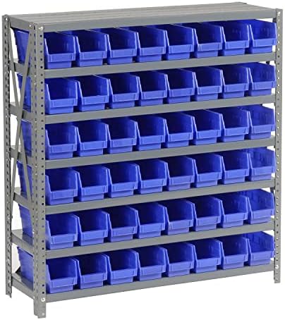 Стоманени рафтове Global Industrial 7 лавици с (48) Пластмасови чекмеджета 4 H, синьо, 36x12x39
