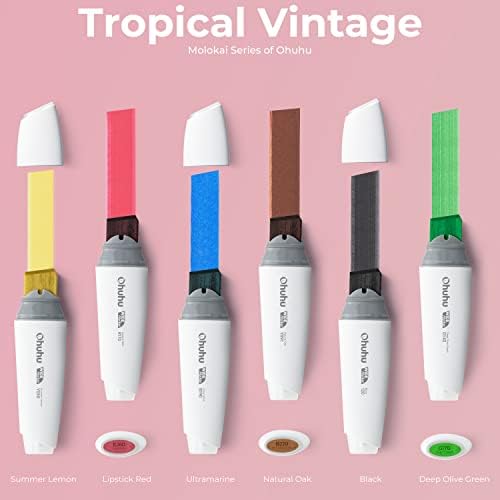 Художествени маркери Ohuhu с двоен фитил 100 цвята + 1 Пасатор с много широк фитил за дъски 6 цвята в комплект Tropical Vintage