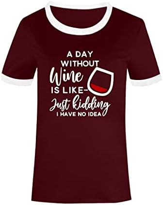 Ежедневни Ризи с Къс ръкав за жени, Дамски Летни Ежедневни Ризи с Кръгло деколте, Чаши за Вино с Азбука, Принт с Къс Ръкав