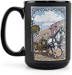 Фенер Press Савана, щата Джорджия, на Кон и карета (Черна керамична чаша за кафе и чай по 15 унции, може да се мие в миялна машина