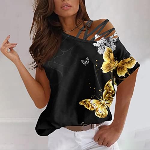 Тениска Дамска Лятна Върхове с открити Рамене за Жените Летни Тениски с Дълги ръкави и Отворени Рамене на спагети презрамки Блузи