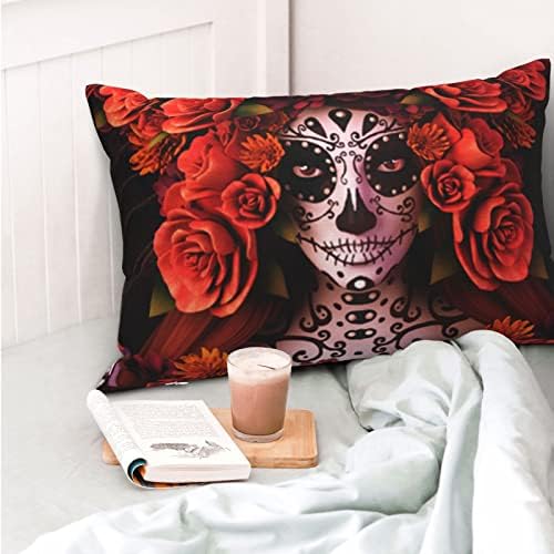 Предпазни възглавници за легло с цип Захарен Череп-Роза-Мека Калъфка за Хелоуин 20x30 См