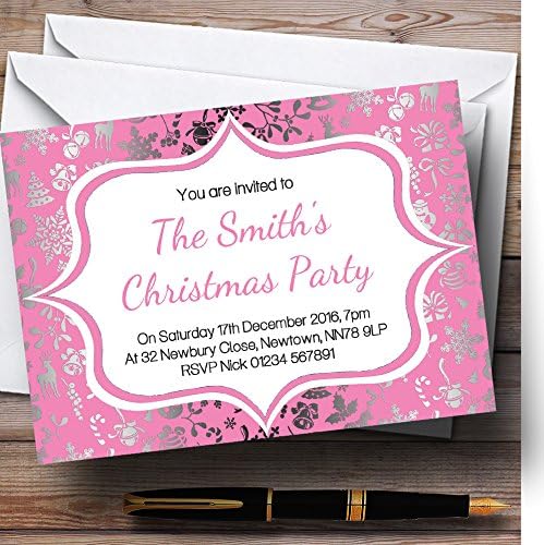 Пощенска картичка Zoo Baby Pink & Silver Classique Персонални Покани за Коледа/Нова година / Празнично парти