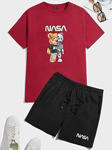 Мъжко облекло от две части, тениска с образа на мечка и от букви и къси Панталони с завязками на талията (Цвят: многоцветен, Размер: XX-Large)