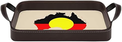 Флаг Австралийски Аборигени Карта Кожена Табла Органайзер Сервировочный Тава с Дръжки Декоративен Поднос за Домашна Кухня на Всекидневна