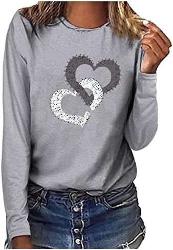Лятна Есенна Тениска с Кръгло Деколте, Дамски Дрехи с Дълъг Ръкав, Памучен Тениска с изображение на Сърце и Любов, Тениска