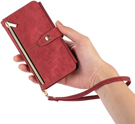 Чанта-портфейл XYX за Samsung S23 Ultra, Портфейл с цип с веригата през рамо, Кожена чанта за Носене на Китката, Шкаф с 9 Отделения за