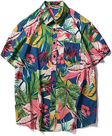 MCEDAR/ Мъжки Хавайска Риза и Къси Комплекти Дрехи за Почивка от 2 теми, Ежедневни, Плажни Костюми Копчета с Цветен Модел и Широкополыми