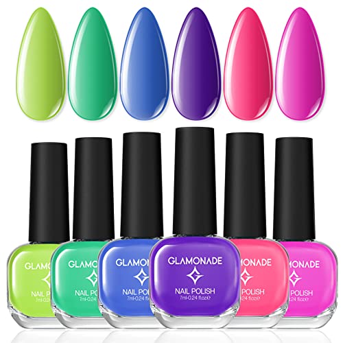 Комплект от лак за нокти Glamonade - Флуоресцентен Цвят Нетоксичен Лак За нокти На Водна Основа без 10 Лак 0,24 грама, 6 Цвята