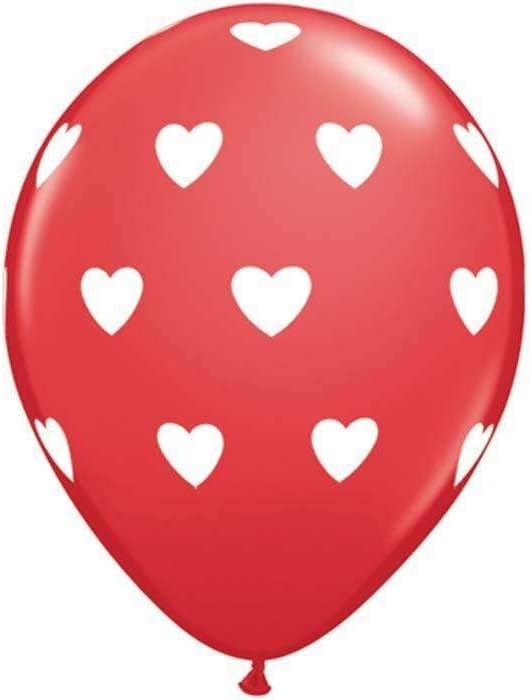 Qualatex 18079 11Кръгли Червени Латексови Балони с Големи Сърца 06ct