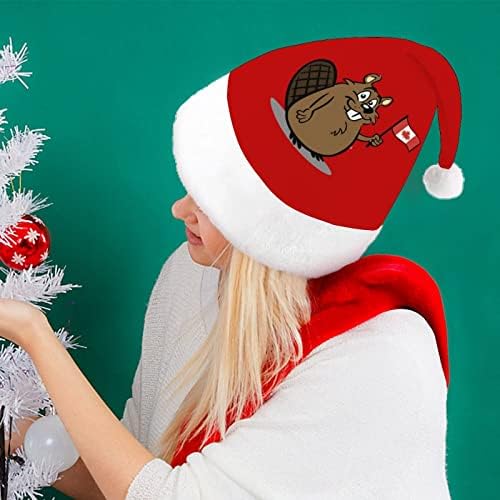 Сладък cartoony бобър, флаг на Канада, Коледна шапка, шапки на Дядо Коледа, украси за коледната елха, Празничен декор, подаръци