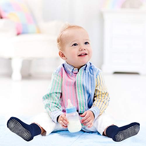 Tphon Детски Нескользящие Чорапи за Малки Момчета, 12 Двойки Противоскользящих Лепкави Чорапи за Бебета 1-10 Години, Малки Деца