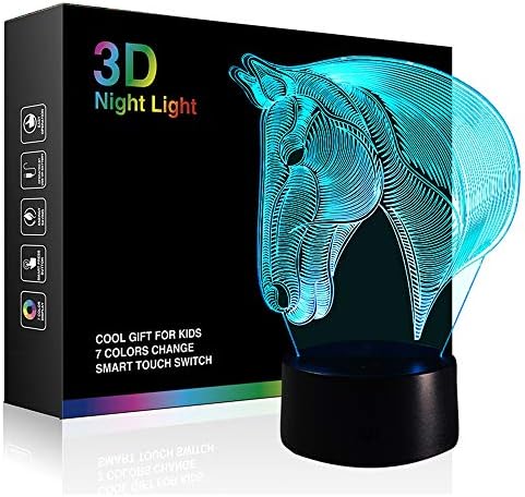 Tiscen 3D Иллюзионный лека нощ, Led Пластмасови Настолни Лампи, Ночники във формата на Кон, 7 Цвята, USB Зареждане, Декорация на дома