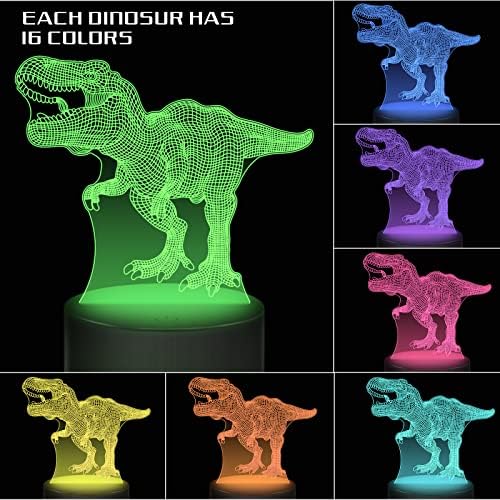 Играчки с Динозаври 3D лека нощ с Динозавром, 4 Броя, 3D Лампа с Динозавром, Играчка с 16 Промените Цвят и Дистанционно управление,