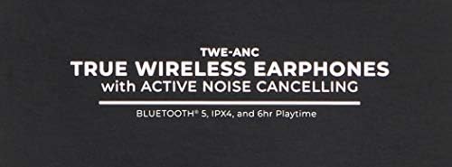 Безжични слушалки Monoprice TWE-ANC TrueWireless с активно шумопотискане (ANC), време на възпроизвеждане на 6 часа, общо