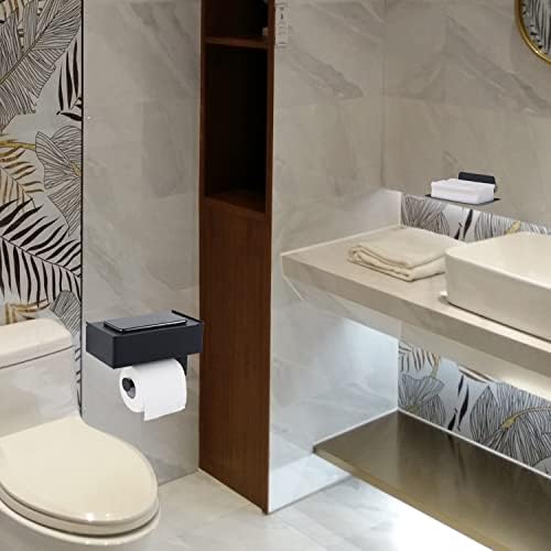 Държач за тоалетна хартия DAYHAP с дозатор за смываемых салфетки, Държач за тоалетна хартия с рафт, монтиран на стената Държач за тоалетна хартия от матирана Черна нер