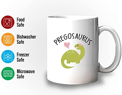 Кафеена чаша За бебе душ 11 грама Бял - Pregosaurus - Обявяването на бременността В душата на детето на Бременна Майка, Нова Майка, Разкриване на детето, Динозавър, Майка, Лю