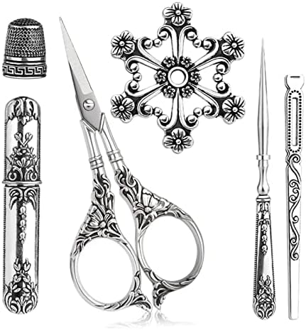 Ножици за Бродиране LYK Комплекти Ножици за Бродиране, Реколта Ножици в Европейски Стил, Шевни Ножици с Наперстком и метални Зъби за самостоятелно приготвяне