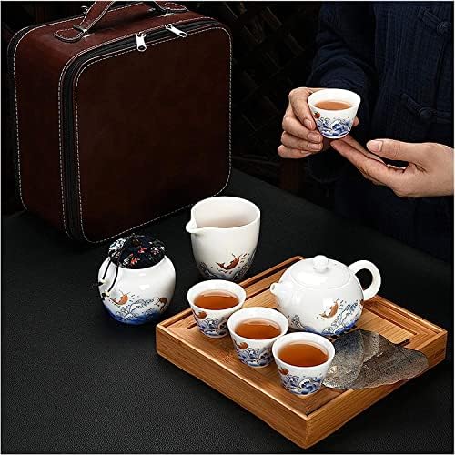 Китайски Чай Razzum Gongfu, Керамични Чай кунг-фу, Преносим Пътен Чай комплект с машина за Чай, Чаени Чаши, Чаени канистрой, Чайным тавата и пътна чанта, идеална за пътуван?