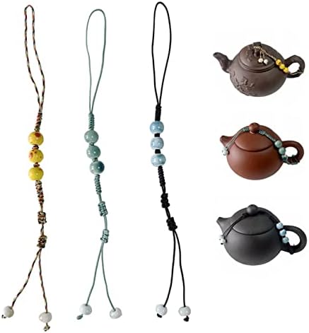 3ШТ Въже за чайника ръчно изработени, Чаена церемония по кунг-фу, керамични въже за капака на чайника с порцеланови мънистен, въже за керамични чаши.
