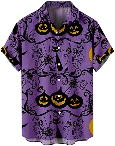 QIYIN Мъжки Ризи на Хелоуин копчета с къс ръкав и принтом на Хелоуин, Хавайски Спортни тениски с 3D Череп, Големи и Ta01