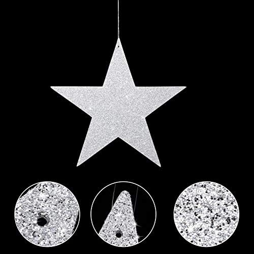 Сребърна Звезда, Висулка Деколтета във формата на звезди, от Картон със Сребърни Блестящи Звезди, Найлон темата за Сребърни бижута Вечерни, Детски душ, 4 Размера (6 с?