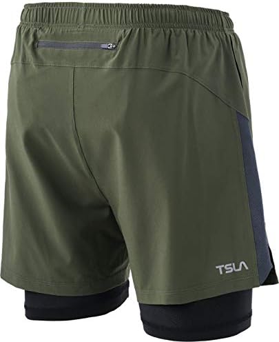 Мъжки къси Панталони за активно Бягане TSLA 2 в 1, бързо съхнещи Шорти За тренировки, Спортни къси Панталони за занимания във фитнес