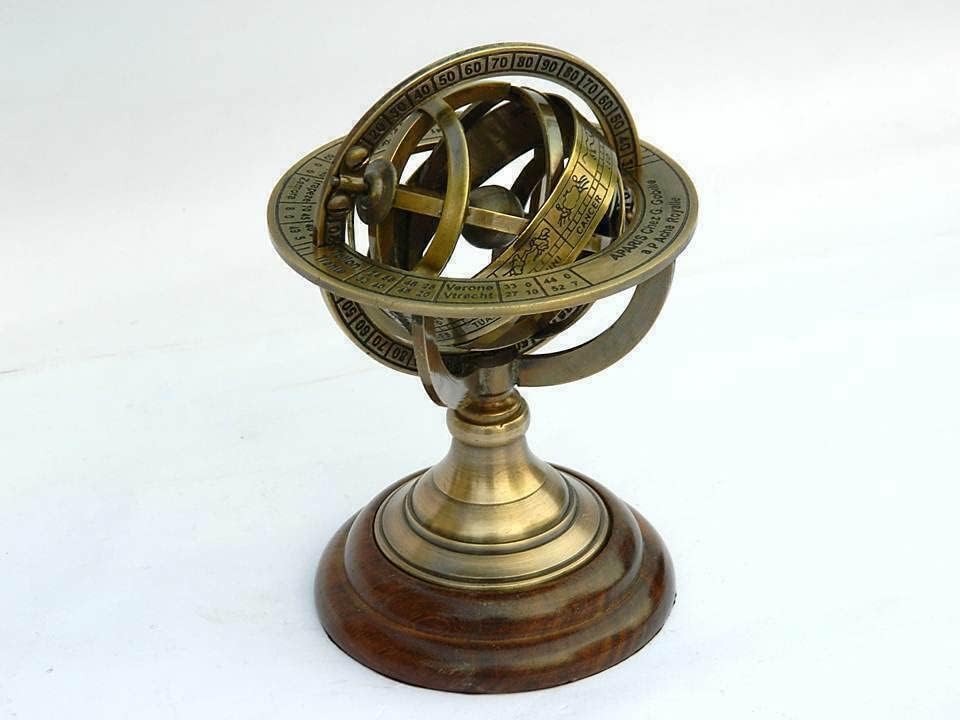 Старият Античен Месинг Глобус Армиллярный Настолен Глобус Обхват На Дървена Основа Подарък