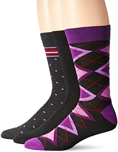 Мъжки чорапи за плетене на X-temp Crew от Hanes Последен от 3 опаковки, Тъмно струя Ericaceae с лилави точки Aurora и черно с лилав блясък