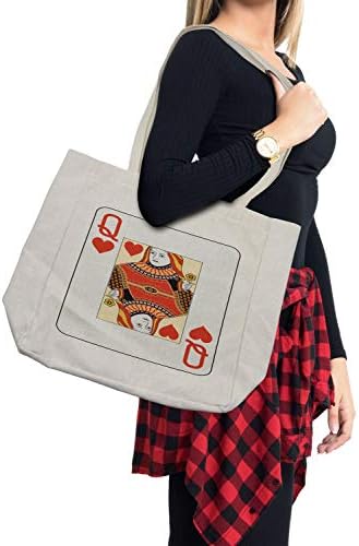 Пазарска чанта Ambesonne Queen, Дизайнерски Игрална карта Queen of Hearts за казино в стил Хазартна игра на Покер, Блекджек, Дългогодишна Множество чанта за продукти, плажа и на о