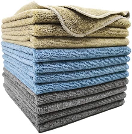Професионална кърпа за почистване на POLYTE от микрофибър, 14 x 14 инча, Синя, Верблюжья, Сиво (12 опаковки)