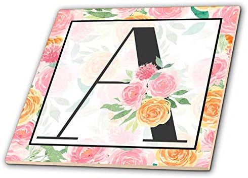 3dRose Ан Мари Baugh - Монограм - Красива розова Първоначалната А - теракот с цветя монограм (ct_341745_1)