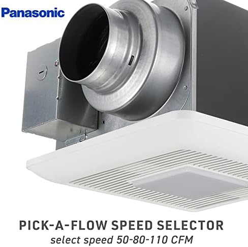 Вентилатор vdc Panasonic FV-0511VQL1 WhisperCeiling с led подсветка, 50-80-110 CFM, с технологията SmartFlow и Pick-A-Flow Airflow, както и за монтиране на стена за по-бърза инсталация Flex-Z