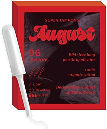 Тампони August Organic, Сверхпоглощающие, Дълги Апликатори без BPA, Без токсини, Без Аромати, Хипоалергичен, 96 Тампони